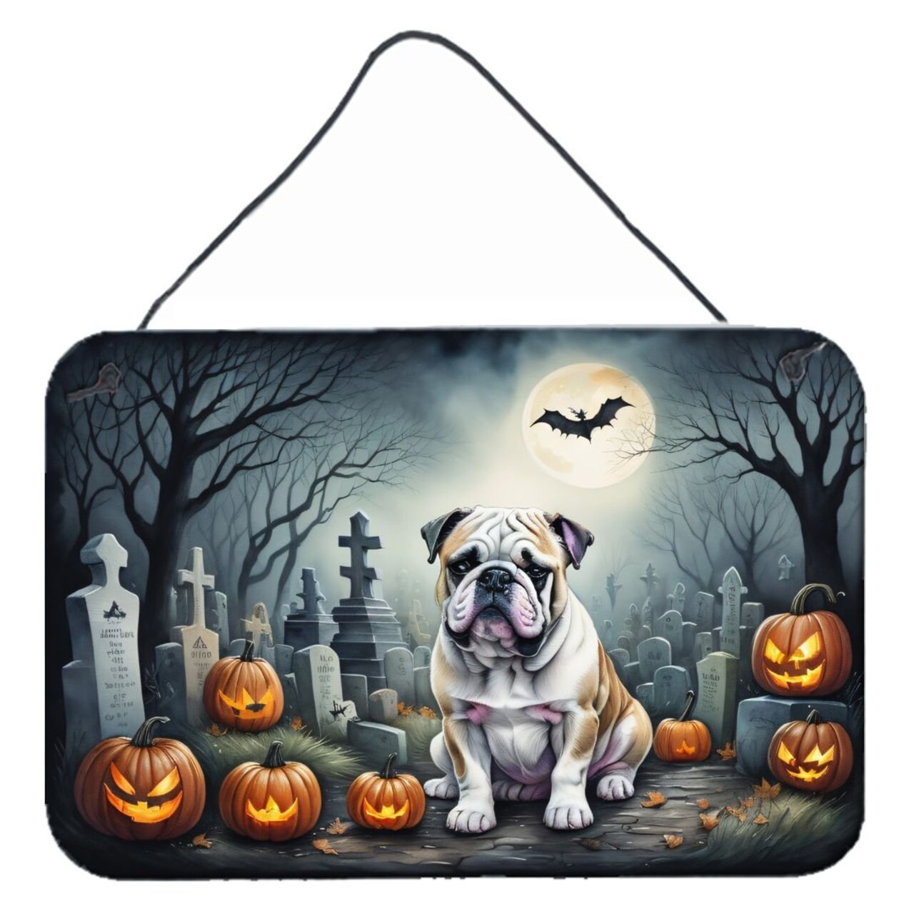 Edge Collections - 8" x 12" - Multicolor - English Bulldog Spooky Halloween Wall or Door Hanging Aluminum Print - 1 Piece